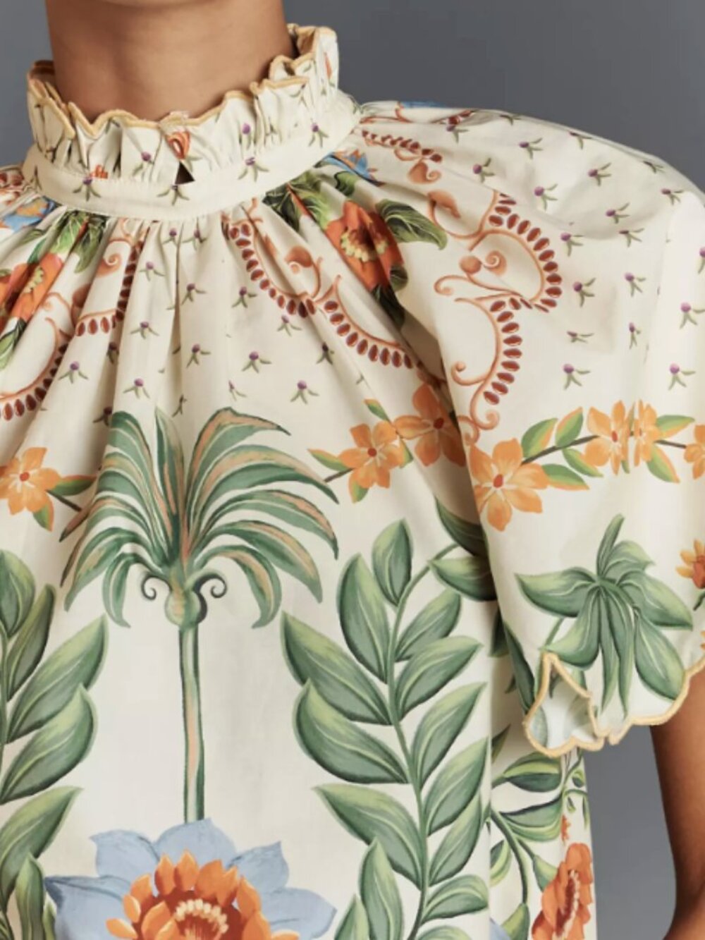 Farm Rio Short-Sleeve High-Neck Printed Blouse - Picture 4 of 11